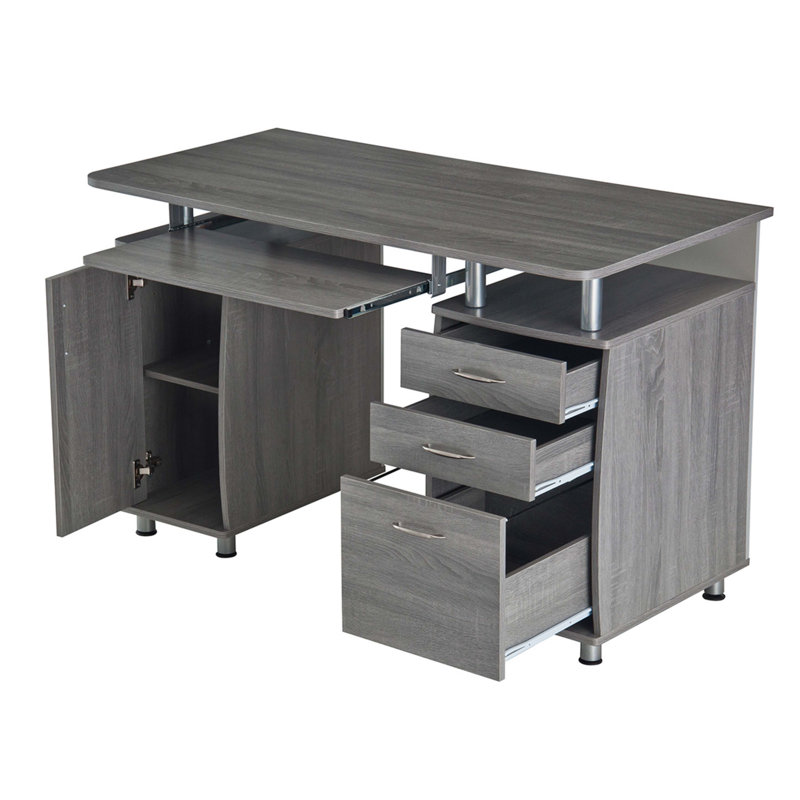 Bureau d'ordinateur complet avec rangement, Gris