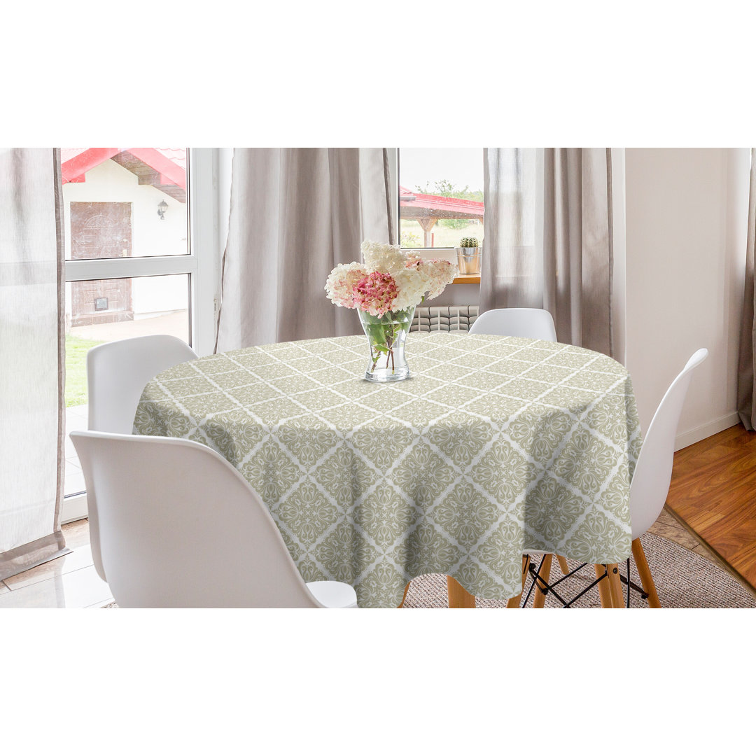 Runde Tischdecke, Rhombus Stil Ivy Floral, Damast, Weiß und Pale Khaki