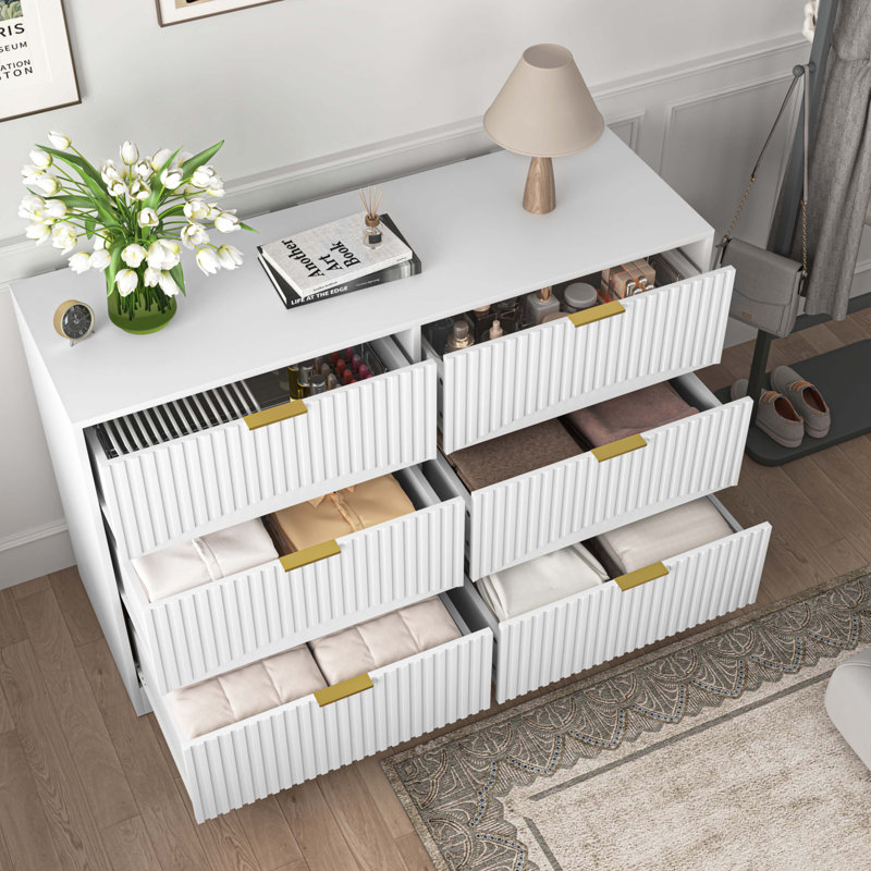 Modern 6-Drawer Dresser, White