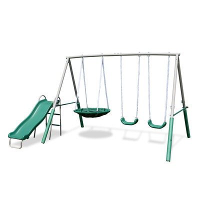 The Swing Company Northridge Metal Swing Set with Saucer Swing and 5' Slide