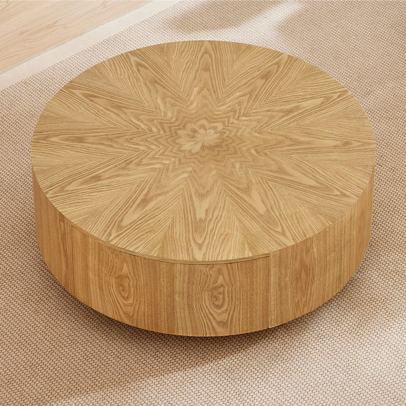 Round Coffee Table With Storage ,Wooden Coffee Table Featuring Natural Wood Grain