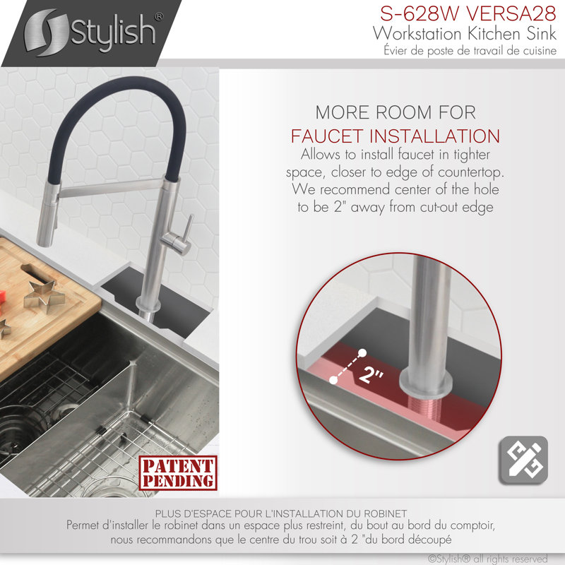 16G Versa 28/40 Workstation 60/40 double bowl inset kitchen sink with Versa accessories