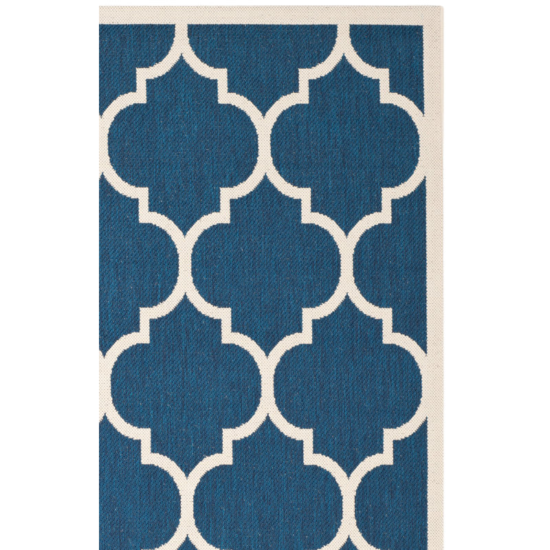 Courtyard Performance Geometric Indoor/Outdoor Area Rug, Runner 2'3" x 22', Beige/Navy