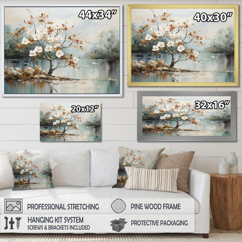 «Japanese River Forest liquid Art I», art mural encadré forêt, Cadre naturel flottant, H 24 po x l 32 po x P 1 po