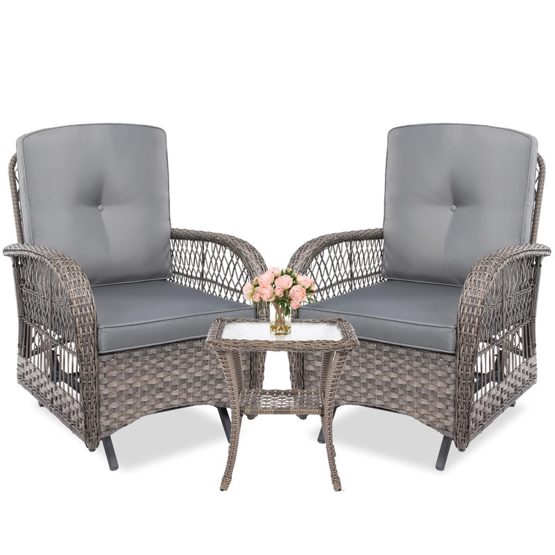 Vosburgh 2 - Person Patio Conversation Set with Cushions, Gray, Gray