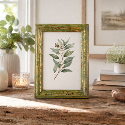 Green Gold Picture Frame with Distressed Finish
