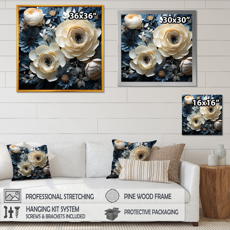 «Ranunculus Bouquet II», reproduction sur toile, Cadre flottant blanc, H 16 po x l 16 po x P 1 po