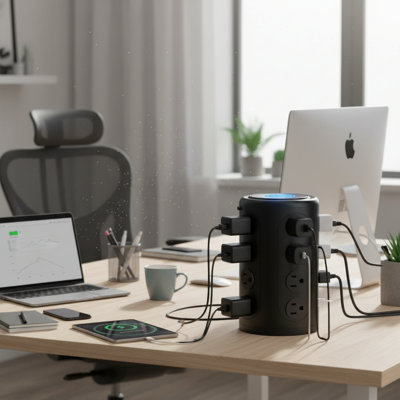 Station de charge tour 10 pieds: 16 prises + 5 ports USB (2C) + chargeur sans fil 15 W | Protecteur de surtension pour bureau à domicile