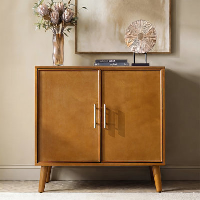 Armoire d'appoint Mid-Century moderne en bois massif à 2 portes avec tablettes réglables et gestion des câbles Anita