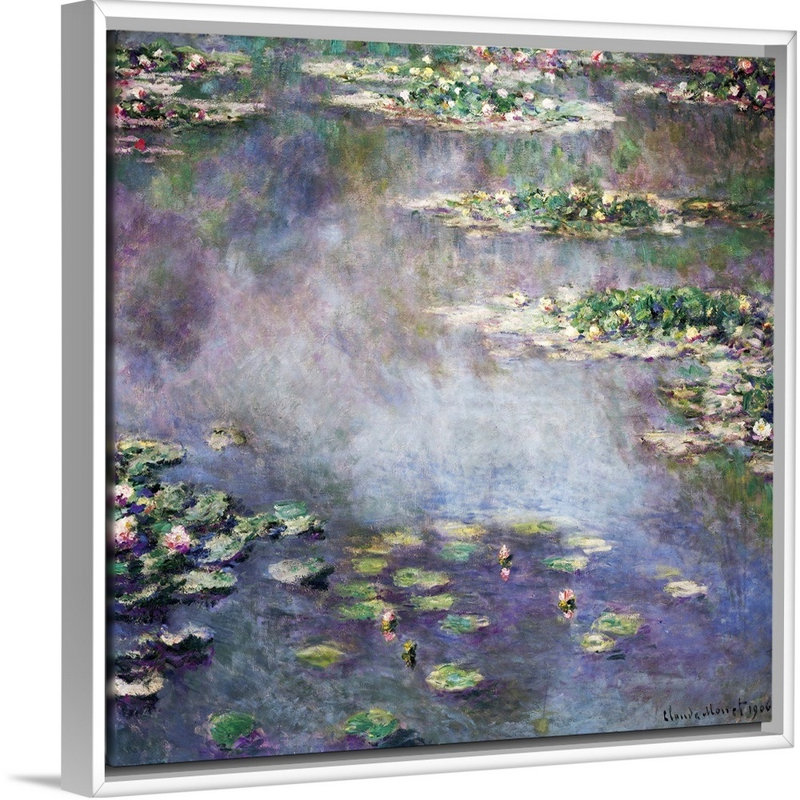 "Nymphéas" par Claude Monet, reproduction d’art sur toile, H 22 po x l 22 po x P 1,75 po, Cadre blanc