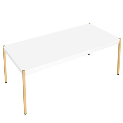 Elegant White And Gold Rectangular Coffee Table With Ample Tabletop Strong Metal Supports Stylish Rectangle In Primary Living Space, Offering Spacious Surface Robust Leg Construction