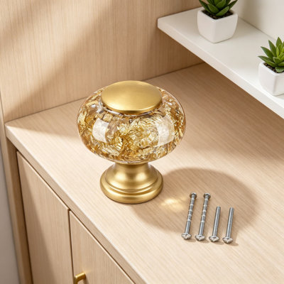 Élégants boutons d'armoire en cristal et or élégants, paquet de 12 - Poignées de tiroir rondes décoratives pour la cuisine, la commode et le placard avec trousse d'installation facile