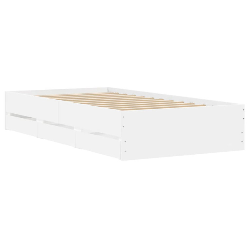 17 Stories Bed Frame With Drawers Double Engineered Wood, UK King - 150 x 200 cm, White