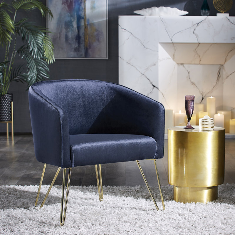 Grimsley Velvet Barrel Chair, Navy Velvet