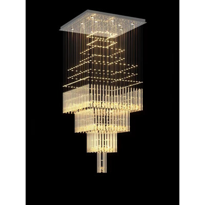 Chaitra Dimmable Square LED  Crystal Chandelier for High Ceiling 4 Tier 32inX79in