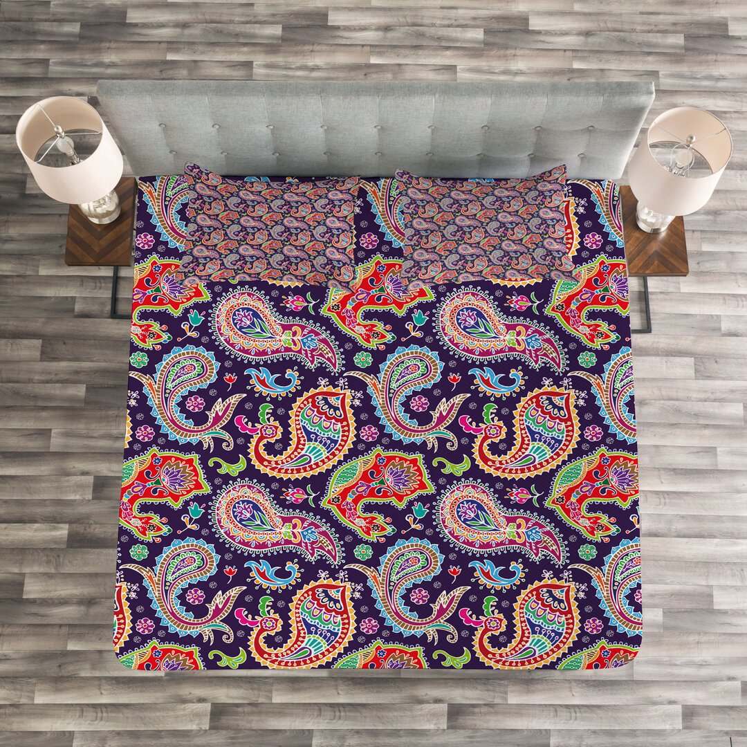 Tagesdecke Set, Retro Hippie-Motive, Paisley, Lila