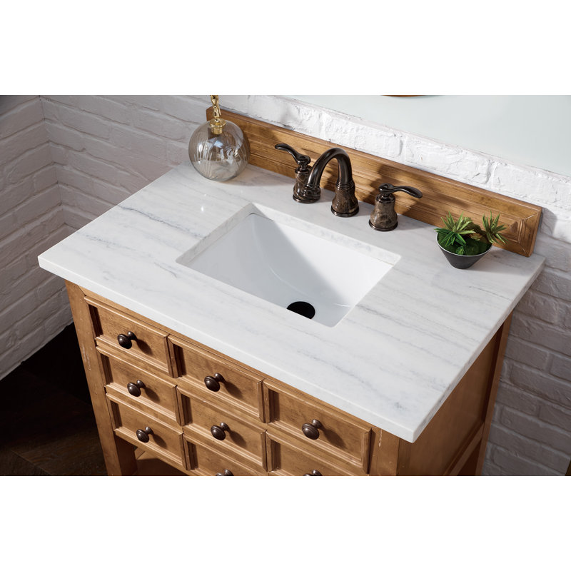 Malibu 36'' W Single Vanity, White Zeus, Widespread, Amber Birch