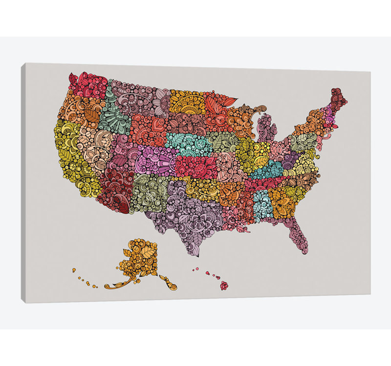 «US Map», impression sur toile, H 26 po x l 40 po x P 1,5 po, Pas de tapis, Toile tendue