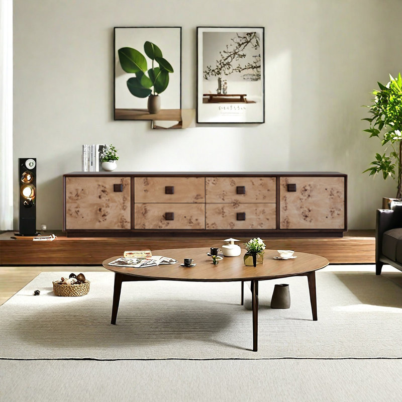 Meuble télé en bois massif avec tiroir, H 18,89 po x L 86,61 po x l 15,74 po