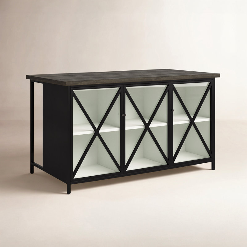 Bede 62" Iron Kitchen Island with Solid Wood Top