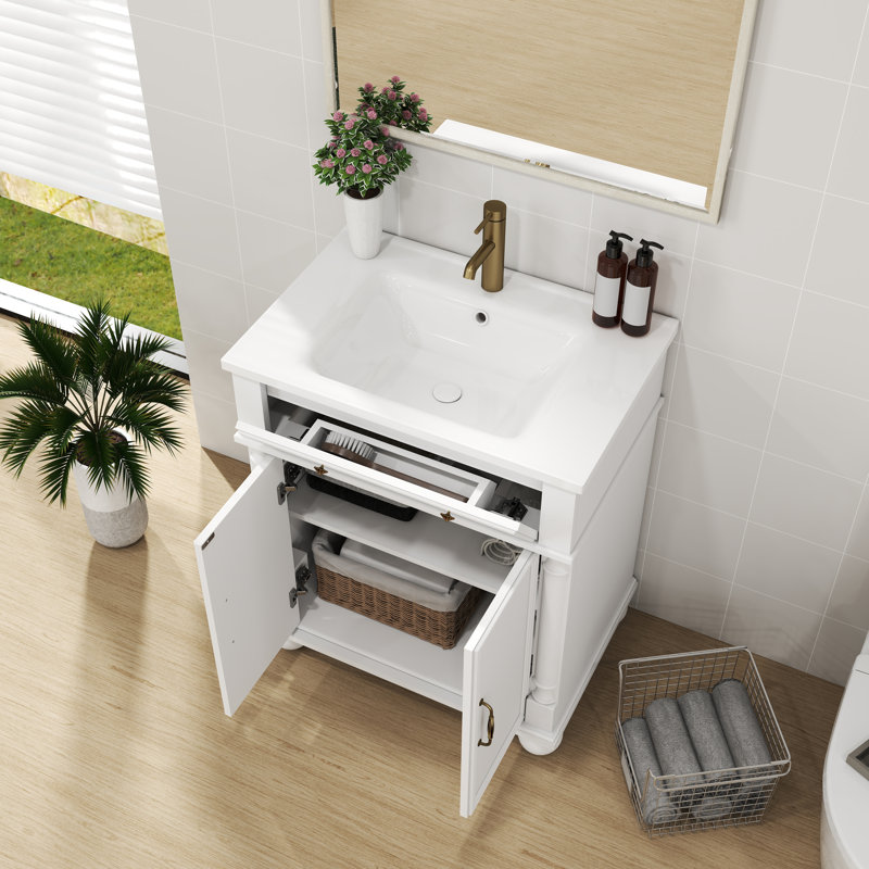 Meuble-lavabo rétro 28 "avec lavabo, Blanc