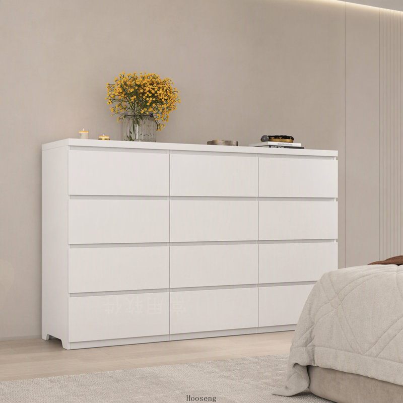 Commode double 12 tiroirs, commode en bois moderne, blanc
