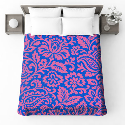 Pink Floral Damask Quilted Thin Bedspread