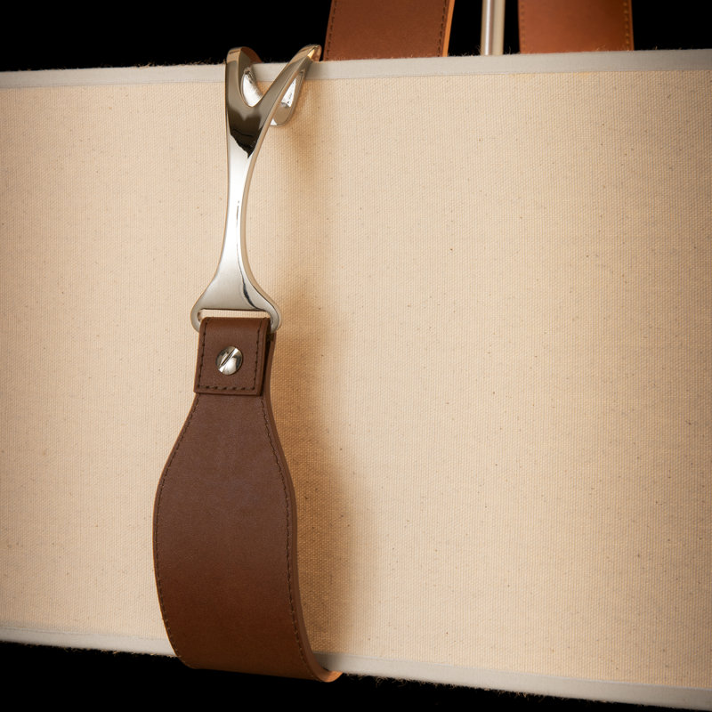 Saratoga 4 - Light Kitchen Island Linear Pendant, Chestnut Leather, Polished Nickel, Flax Shade