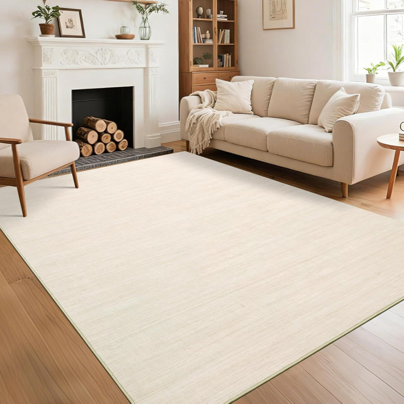 Washable Rug – Beige Solid Color Hallway, Kitchen, Low Pile, Non-Slip, Soft Foldable Mat for Bedside, Laundry