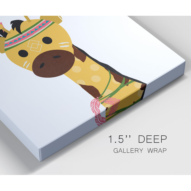 Boho Giraffe - impression d'art graphique, H 36 po x l 24 po x 1,5 po, Toile tendue, Pas de tapis
