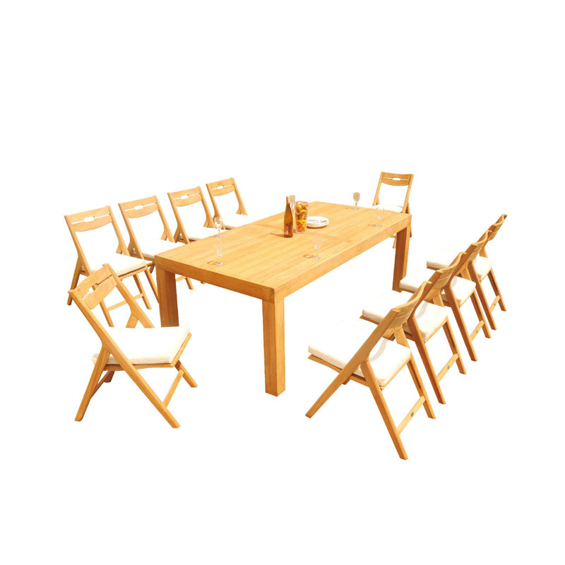 Emmetsburg 10 - Person Teak Solid Wood Patio Dining Set Umbrella Hole Included Rectangular Table