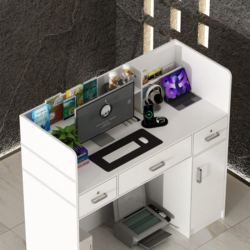 Modern Dual-Color Reception Desk With Storage And Sleek Design