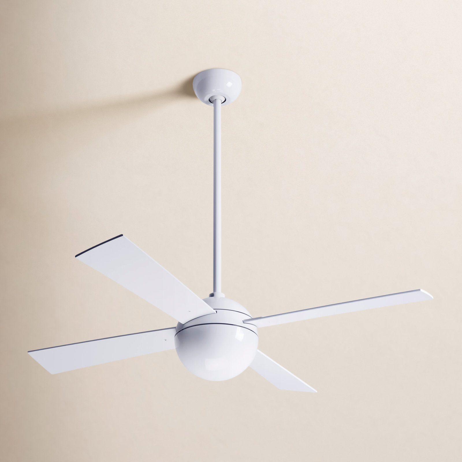 Ball 42'' 4 Blade Ceiling Fan, Gloss White, Wall Control with Remote Handset (2-wire), White
