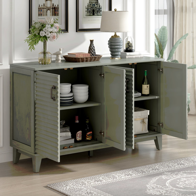 Buffet à 4 portes avec tablettes réglables et poignées en métal pour la cuisine, le salon et la salle à manger