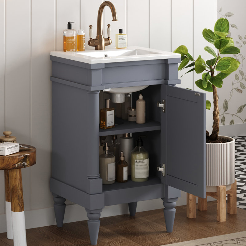 Meuble-lavabo 18 po avec lavabo en céramique pour petit espace, Gris