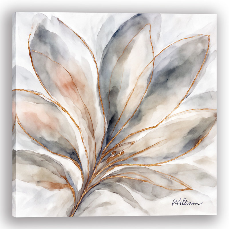 «Golden Blush Bloom», art mural aquarelle sur toile par William