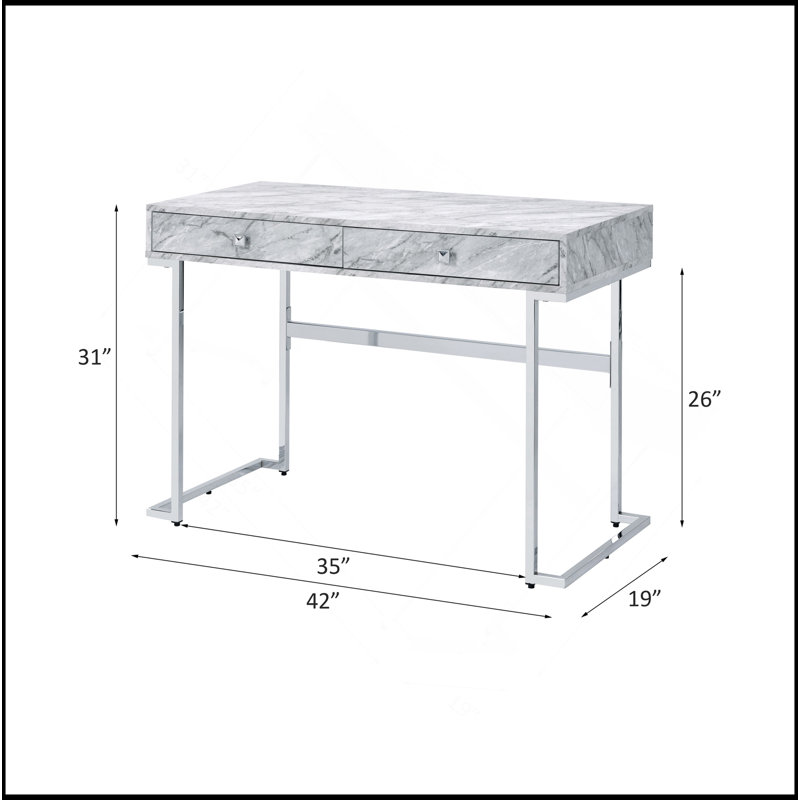 White Printed Faux Marble Top & Chrome Finish Writing Desk