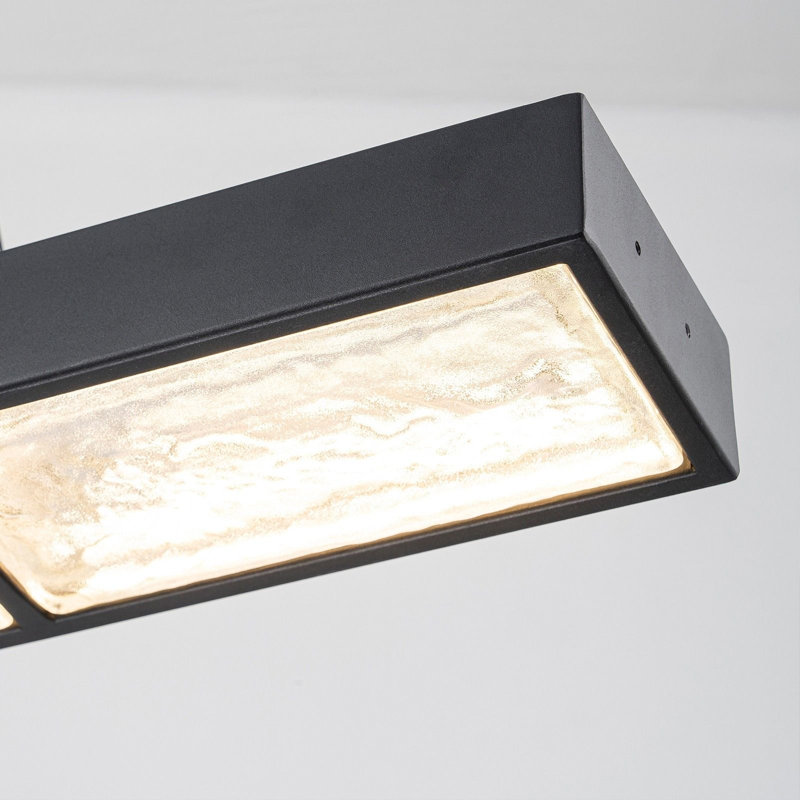 Lustre suspendu 4 lumières moderne noir mat avec abat-jour en verre texturé - Îlot de cuisine à DEL à intensité variable pour salle à manger et couloir