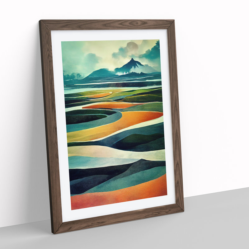 Mountain Landscape Abstract No.5 - Single Picture Frame Print, Walnut, 46cm H x 34cm W x 2cm D