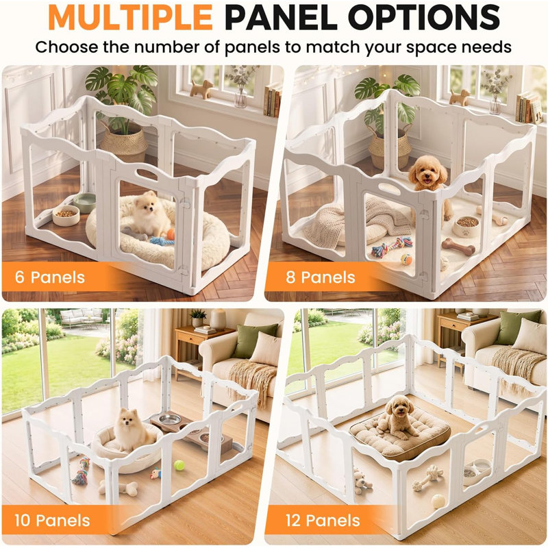 Parc à chiots d'intérieur modulaire en acrylique transparent avec base antidérapante pour les soins quotidiens des animaux de compagnie