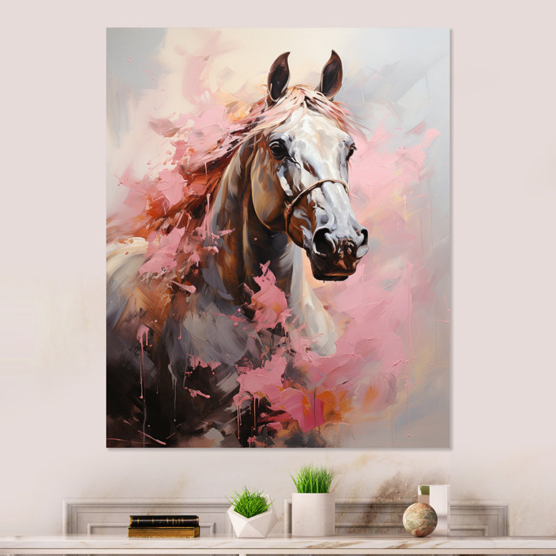 Décoration murale en métal cheval rose et blanc, H 20 po x l 12 po x P 1 po