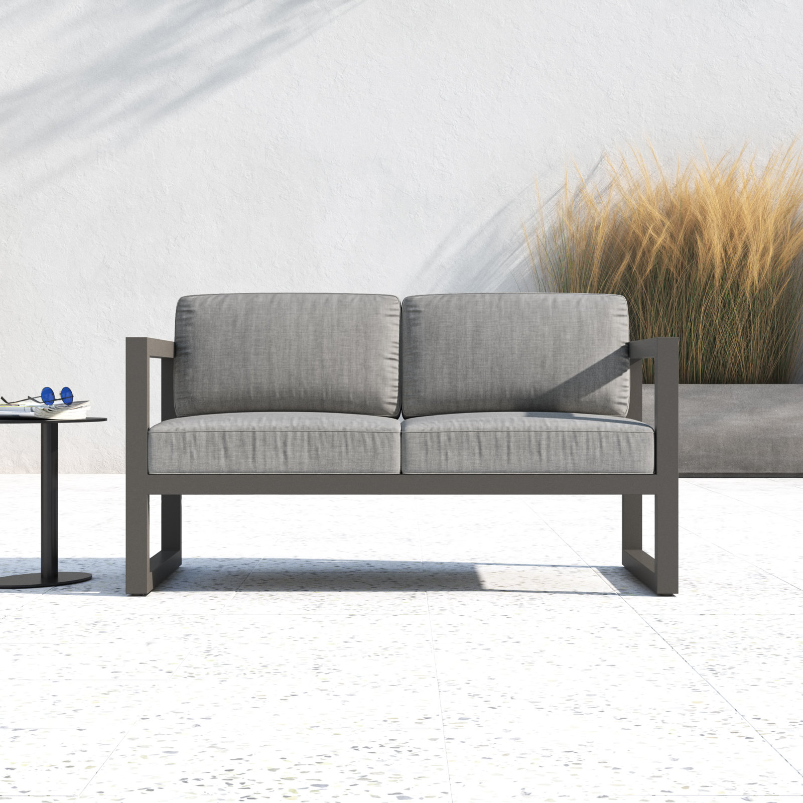 Smith 57" Outdoor Loveseat with Sunbrella® Cushions, Cast Silver, Slate