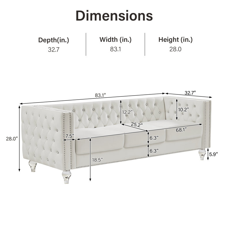 Egidia 83.07'' Velvet Sofa, Beige Velvet