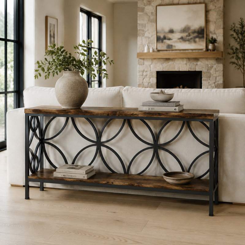 Table console étroite de 70,9 pouces, Brun, Brun, Brun