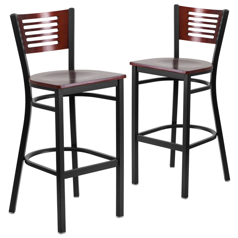 Elkton Slat Back Bar Stool, Mahogany, 2