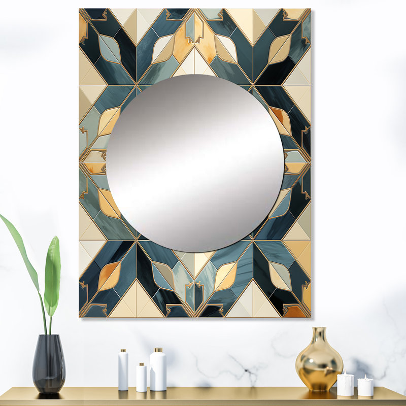 Minerve antique beige et bleu Marrocan Tiles - miroir mural décoratif géométrique, miroir géométrique, impression d'art en métal