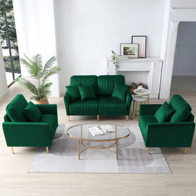 Mid Century Modern Sectional Sofa Set, Couch Sets For Living Room 3 Pieces, 2 Piece Fabric Arm Chair And 1 Piece Loveseat Set For Living Room, Velvet -  Mercer41, E57EFCFB0CB94EEBAF4DE9DE46ECBA42