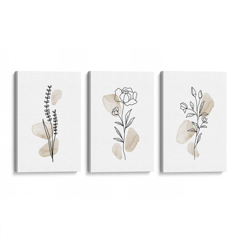 Croquis de fleurs froides, ensemble de 3 impressions, 12" x 8", Wrapped Canvas, Wrapped Canvas