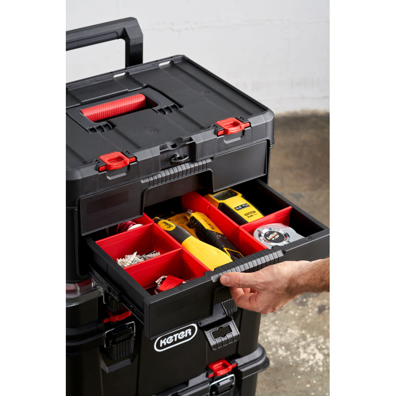 Keter Stack-n-Roll Two Drawer Tool Box Tool Storage for Small Parts and Power Accessories, Fits Keter Modular Tool Storage System, Black