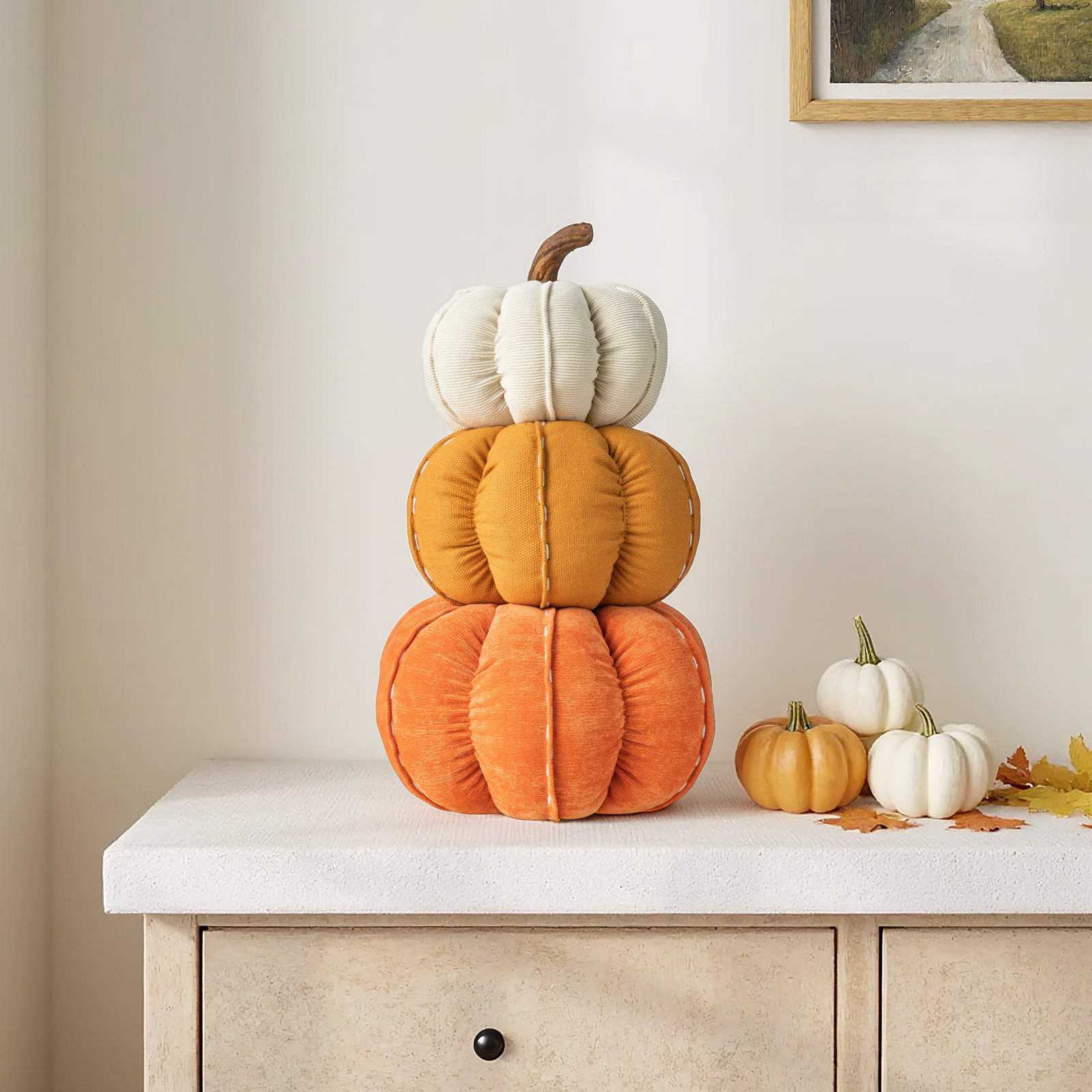 Handmade 13" H Polyester Stacked Pumpkin Accent